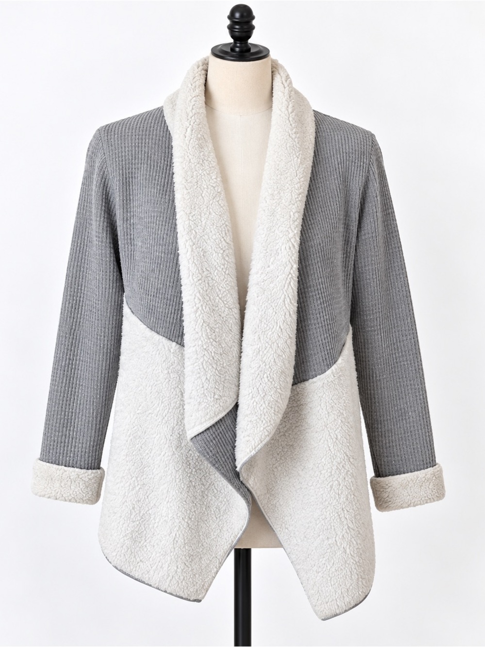 Splendid gray Sherpa waffle knit long sleeve jacket top M